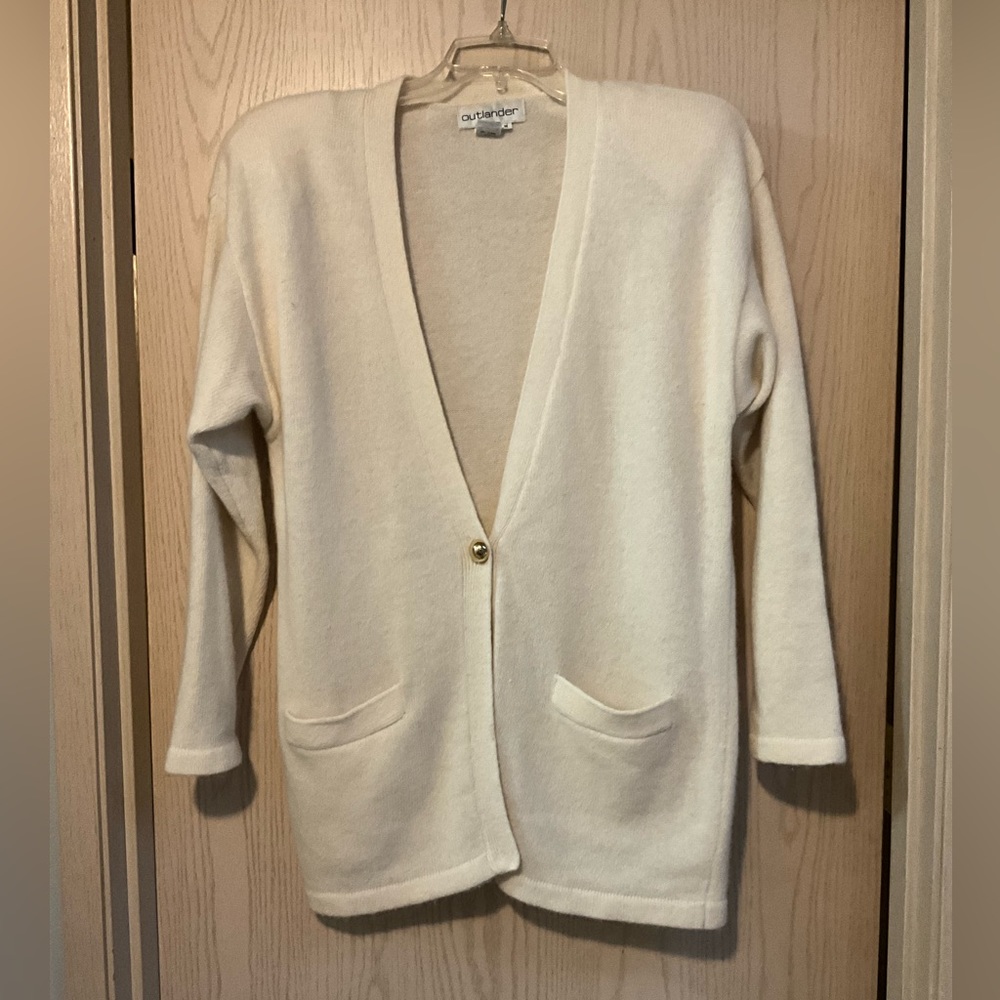 Vintage Cream Cardigan with Gold Button Closure Wool Angora Blend size Medium